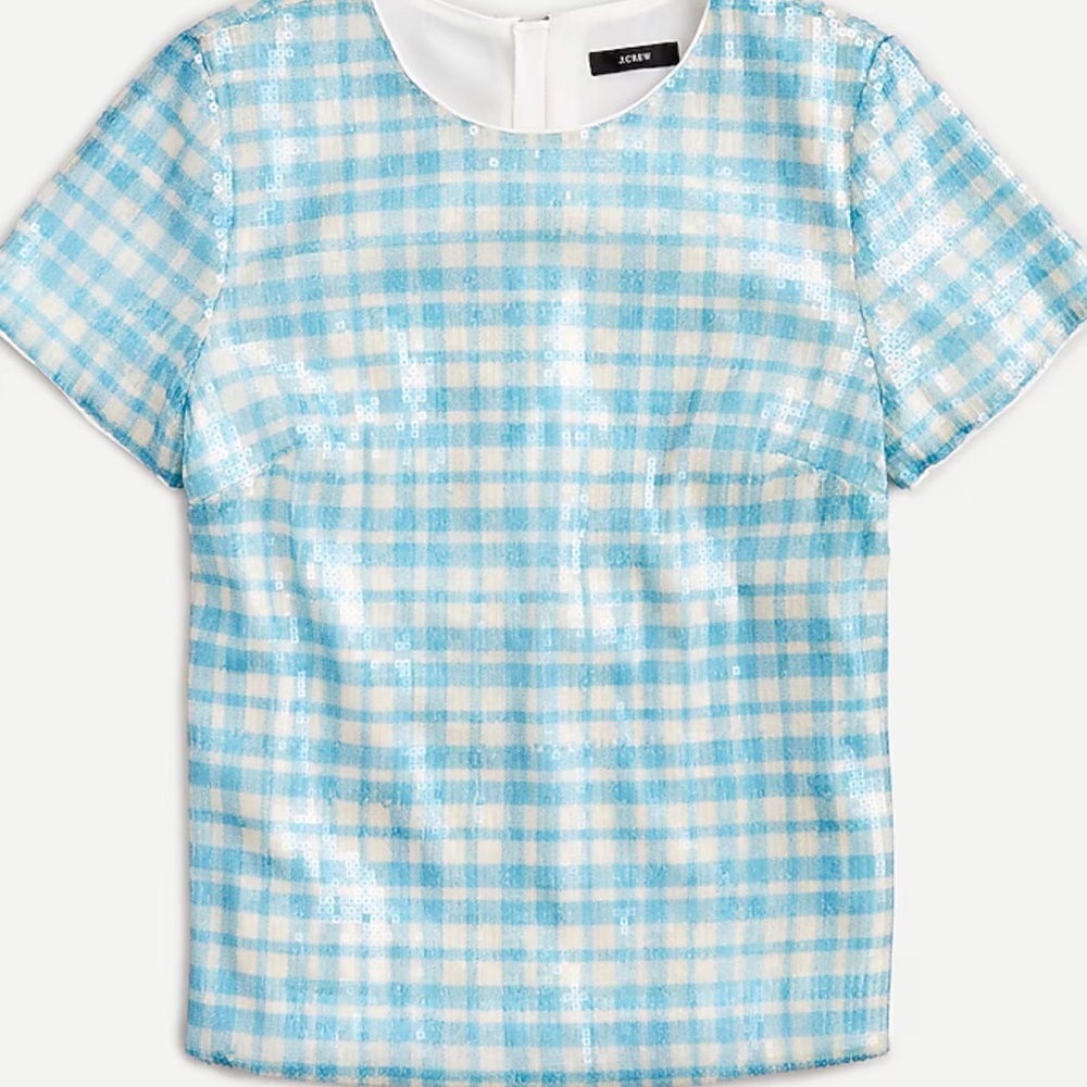 NWT J. Crew Blue Sequin Gingham Top